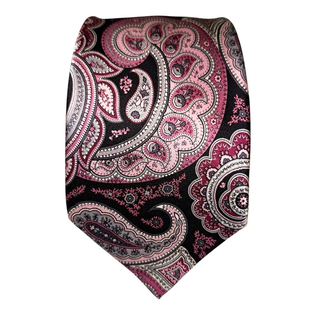 Countess Mara Mens Tie Silk Black & Pink Paisley Necktie 60x3.75”